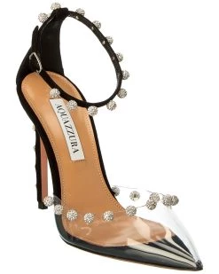 women Aquazzura Secrets 105 Plexi & Suede Pump