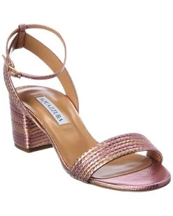 women Aquazzura Sundance 50 Snake-Embossed Leather Sandal