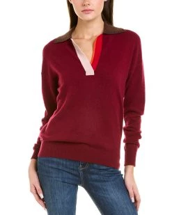 women InCashmere Colorblocked Cashmere Polo Shirt