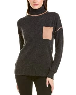 women InCashmere Tipped Cashmere Turtleneck