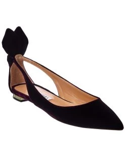 women Aquazzura Bow Tie Velvet Slingback Flat